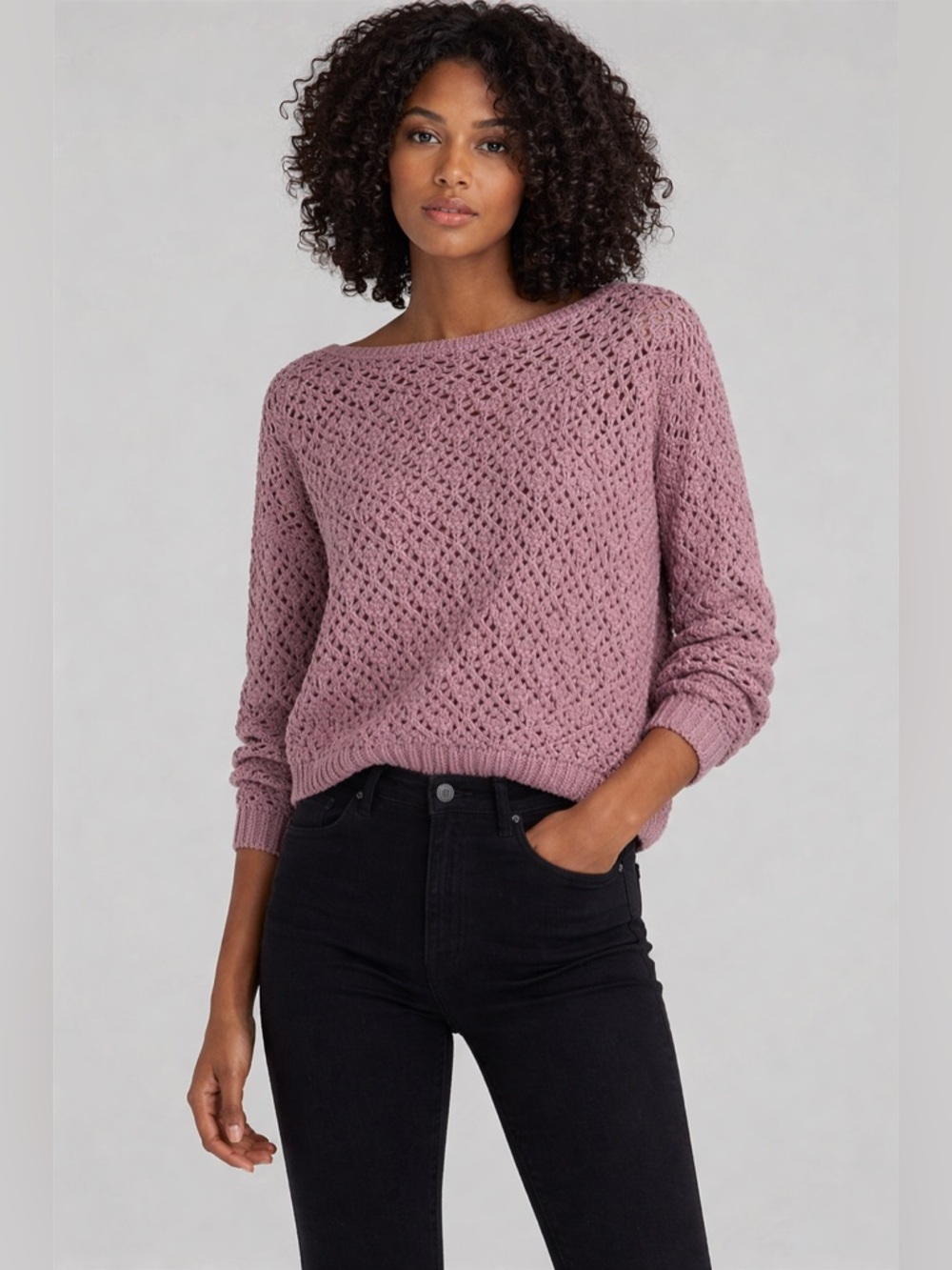 #118 🌷Moon & Madison Open-Knit Mauve Sweater - Small